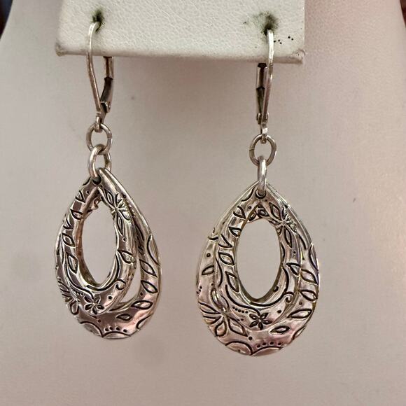 PREMIER DESIGNS Silver Tone Double Oval Drop Dangly Earrings - Picture 3 of 8